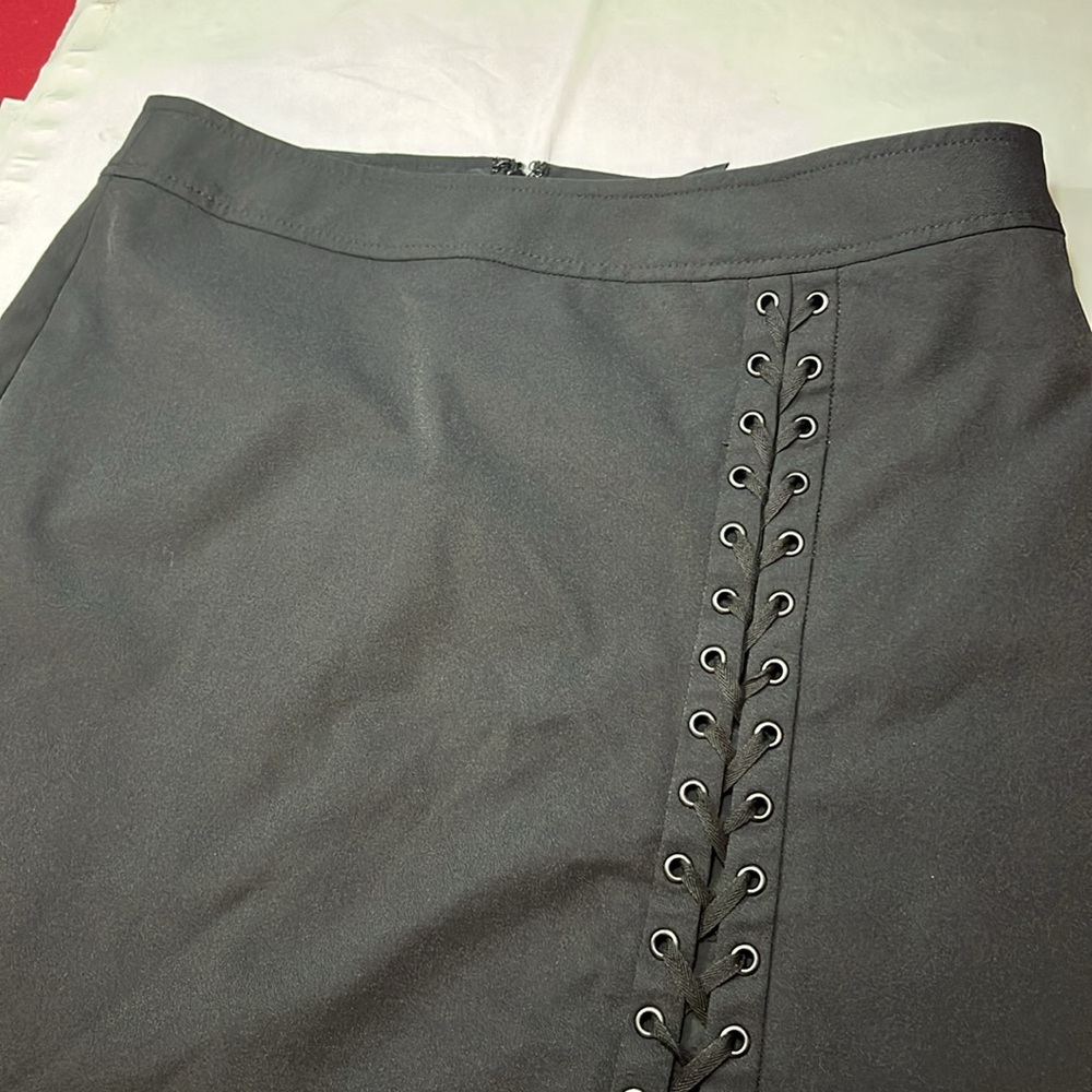 BLACK stretchy pirate lace up pencil SKIRT midi corset nylon spandex 9/10 TAWAIN - Picture 2 of 12